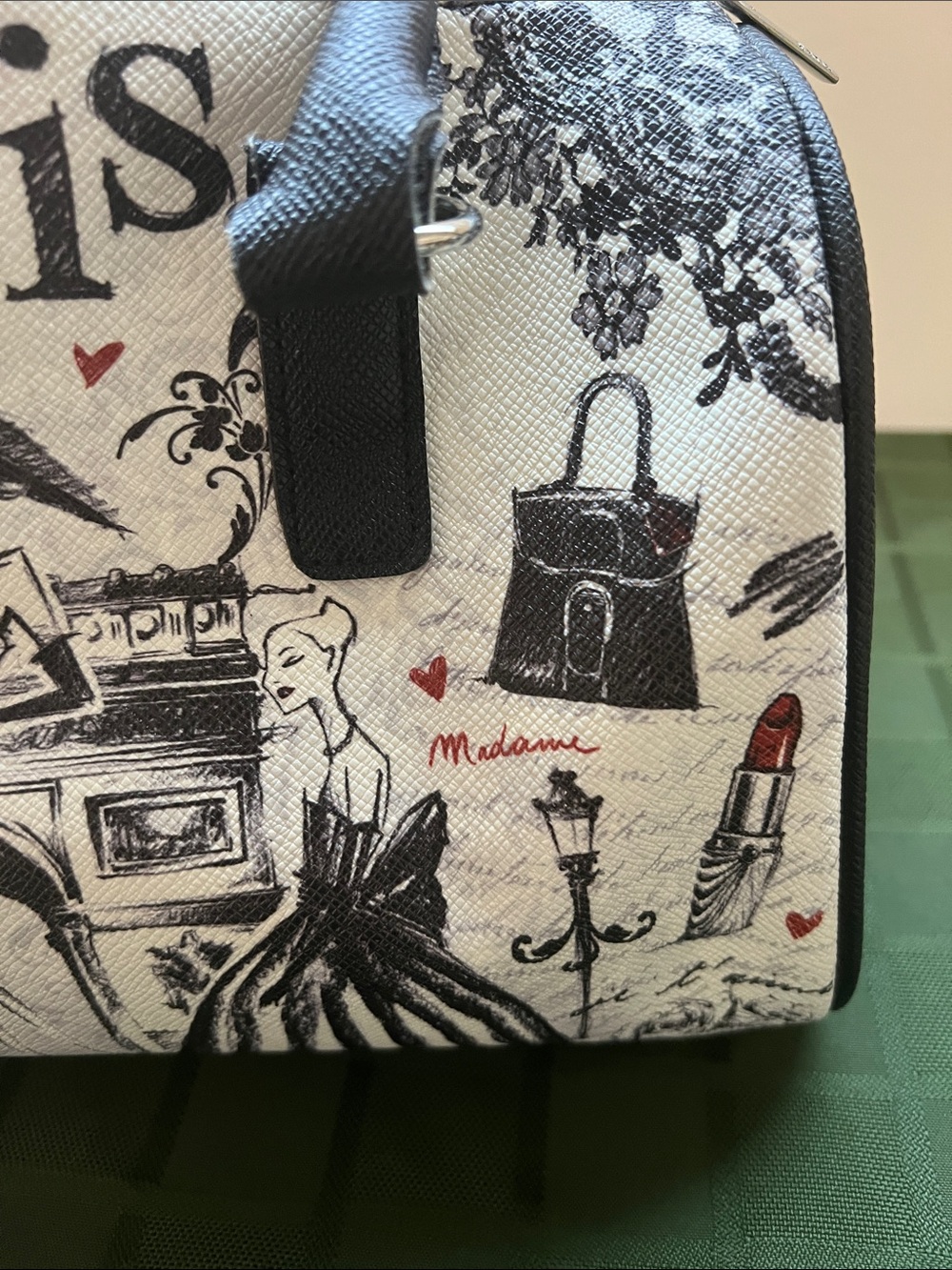 Paris Print Dome Satchel Handbag - Black & White - Picture 4 of 9